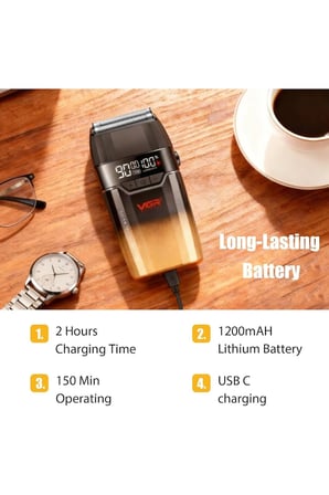 Şarjlı Tıraş Makinesi | V-308 - Çift Titanyum Folyo 9000 RPM 150 Dakika - Sarı