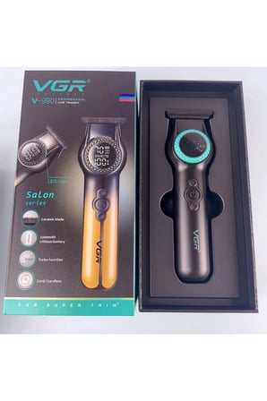 Şarjlı Tıraş Makinesi | V-990 - 8000 RPM Turbo LED Işıklı 200 Dakika - Siyah