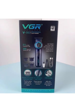 Şarjlı Tıraş Makinesi | V-990 - 8000 RPM Turbo LED Işıklı 200 Dakika - Siyah