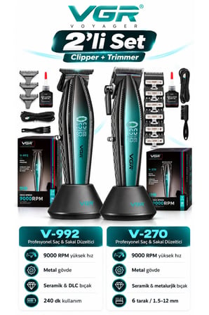 Saç Sakal Tıraş Makinesi Seti Metal Clipper Trimmer - V-270 & V-992