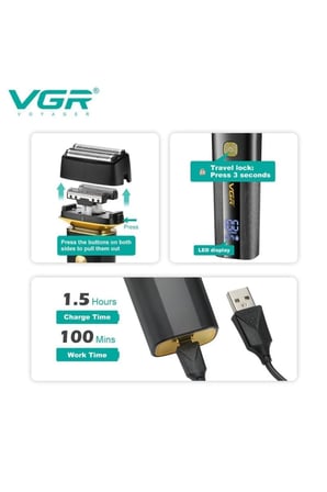 Tıraş Makinesi V-071 & V-355 - 7000 RPM T-Bıçak Trimmer IPX6 Folyo - 2'li Berber Seti