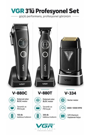 Tıraş Makinesi Seti - V-880C Clipper V-880T Trimmer V-334 Shaver