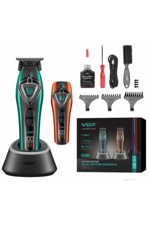 V-884T Profesyonel Sakal ve Ense Çizim Tıraş Makinesi, 8000 RPM BLDC Motor, Trimmer, Yedek Kapaklı