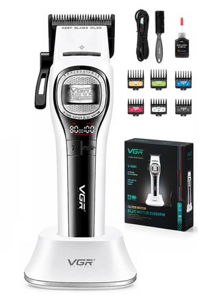 V-888C Profesyonel Saç Sakal Kesme, Tıraş Makinesi | Outer Rotor BLDC Motor | Seramik Bıçak | Clipper - Beyaz