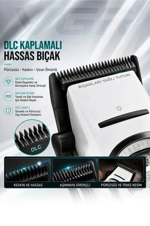 V-888C Profesyonel Saç Sakal Kesme, Tıraş Makinesi | Outer Rotor BLDC Motor | Seramik Bıçak | Clipper - Beyaz