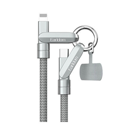 Earldom EC-208CL Boyun Askılı Type-C to Lightning 27W PD Hızlı Şarj Kablosu 1.2M - Gümüş