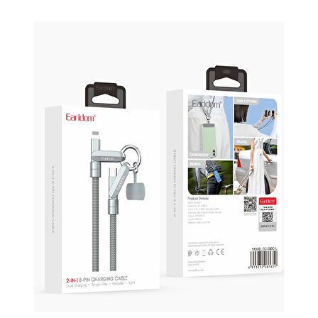 Earldom EC-208CL Boyun Askılı Type-C to Lightning 27W PD Hızlı Şarj Kablosu 1.2M - Gümüş