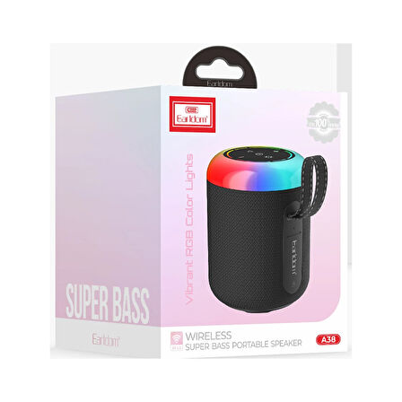 Earldom A38 RGB Işıklı Süper Bass BT 5.3 Kablosuz Hoparlör - Siyah
