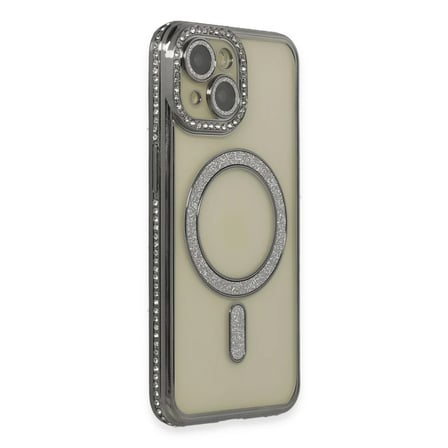 Apple iPhone 14 Kılıf Joke Simli Magneticsafe Kılıf - Gri