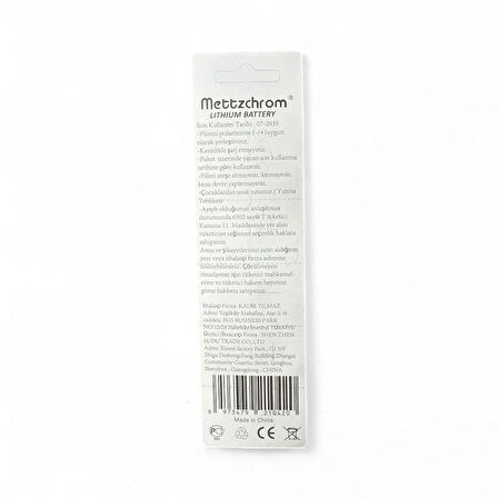 Mettzchrom Süper Pil Düğme 3V CR1220 Lityum 5'li Paket Super Cr 1220 Pil CR-1220