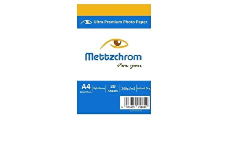 Mettzchrom A4 Parlak Fotoğraf Kağıdı 20 Sayfa 260 gr 20x30 cm