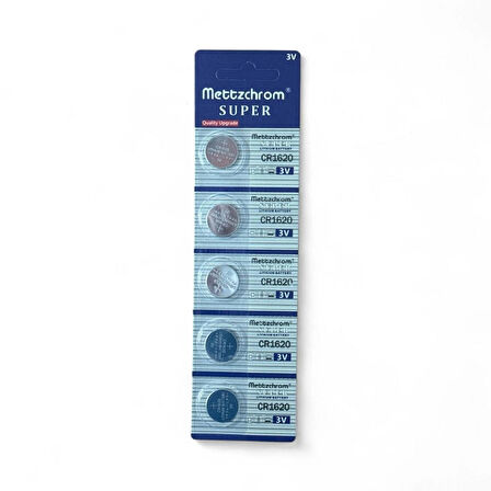 Mettzchrom Süper Düğme Pil 3V CR1620 Lityum 5'li Paket Supex CR-1620 CR 1620 pil