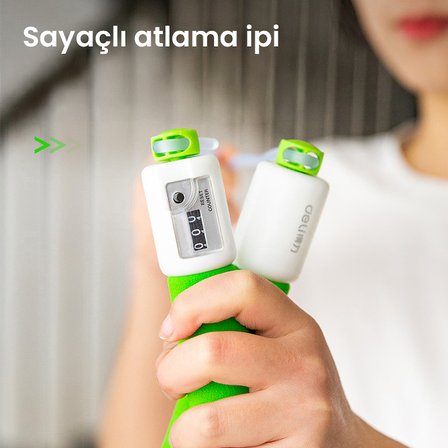 Mekanik Sayaçlı PVC Atlama İpi Sünger Saplı Fitness Yeşil