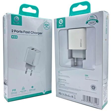 20W PD + Qc3.0 Usb Çift Girişli Şarj Başlığı DVIP N30