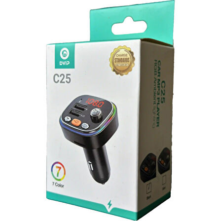RGB Renkli Araba FM MP3 Çalar Kablosuz Bluetooth 5.0 C25