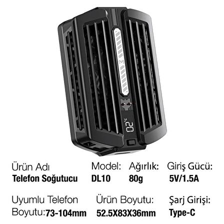 MEMO DL10 Dijital Gösterge 2000mAh Powerbankli Telefon Soğutucu Fan Radyatör SİYAH