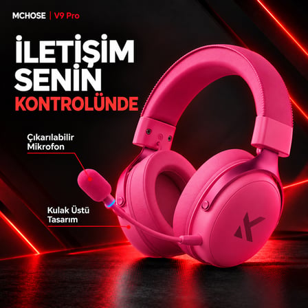 MCHOSE V9 Pro Rose Red 7.1 Surround Kablosuz Gaming Kulaklık (HW-V9-6)