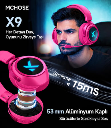 MCHOSE X9 Rose Red 7.1 Surround Kablosuz Gaming Kulaklık (MC-X9-3)