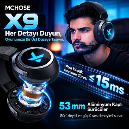 MCHOSE X9 Siyah 7.1 Surround Kablosuz Gaming Kulaklık (MC-X9-2)