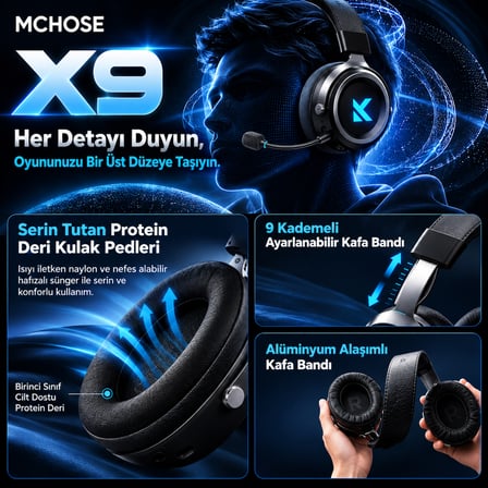 MCHOSE X9 Siyah 7.1 Surround Kablosuz Gaming Kulaklık (MC-X9-2)