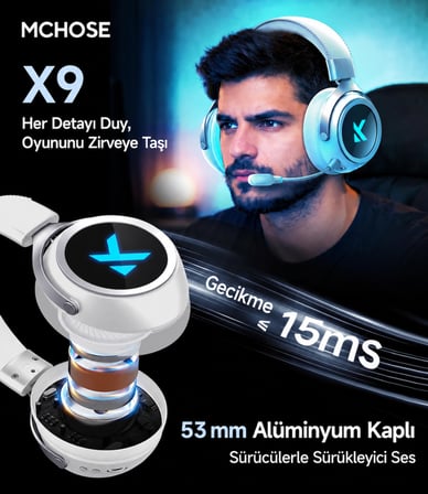 MCHOSE X9 Beyaz 7.1 Surround Kablosuz Gaming Kulaklık (MC-X9-1)