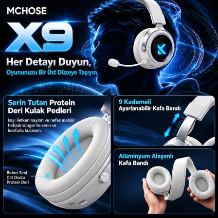 MCHOSE X9 Beyaz 7.1 Surround Kablosuz Gaming Kulaklık (MC-X9-1)