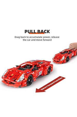 Çek Bırak Kırmızı Süper Araba 437 Parça – Mekanik Yapı Seti, Açılır Kapılı, Koleksiyonluk Model Araba