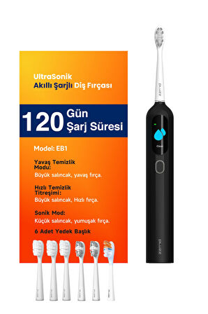 Sonik Şarjlı Diş Fırçası 120 Gün Şarj Süresi 6 Adet Başlık Siyah
