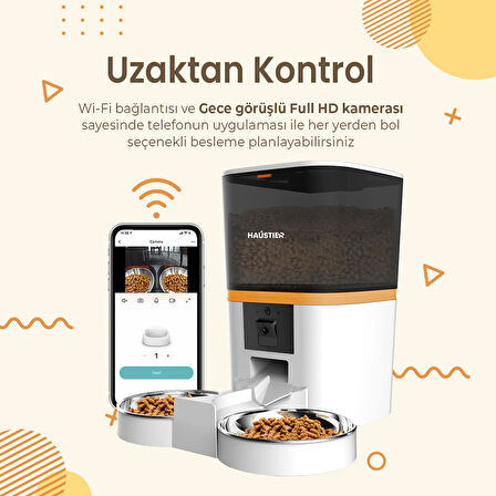 Haustier QQ005-Dual Kameralı Akıllı Kedi Köpek Otomatik Mama Kabı Beyaz HAUSTİER TÜRKİYE GARANTİLİ