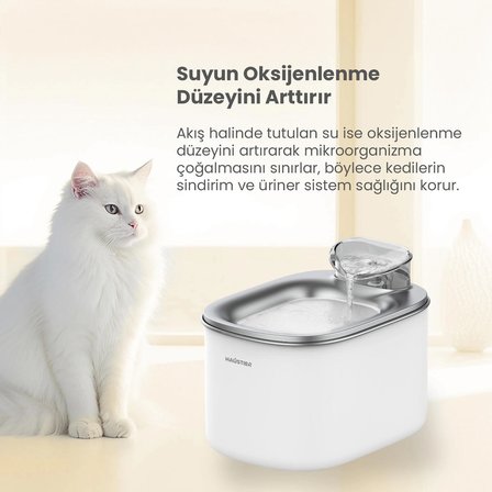 Haustier WF007L Otomatik Kedi Su Sebili, 3.5Lt Geniş Hazne, Bpa Içermez, Metal Üst Tabla, Ultra Sessiz, Beyaz