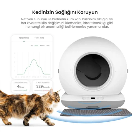 Haustier CB001 Akıllı Otomatik Kedi Tuvaleti, APP ile Kontrol, 75lt İç Hazne, 7lt Çöp Haznesi - Gri