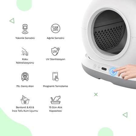 Haustier CB001 Akıllı Otomatik Kedi Tuvaleti, APP ile Kontrol, 75lt İç Hazne, 7lt Çöp Haznesi - Gri