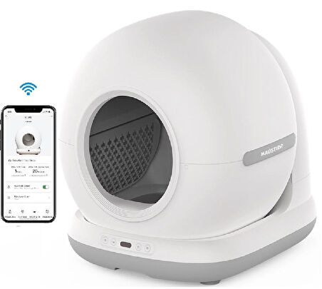 Haustier CB001 Akıllı Otomatik Kedi Tuvaleti, APP ile Uzaktan Kontrol, 75lt Hazne, 7lt Çöp haznesi, Ağırlık sensörlü, 3 Adet Deo + 45 Adet Çöp Torbası + Elekli Paspas Hediyeli (Gri)