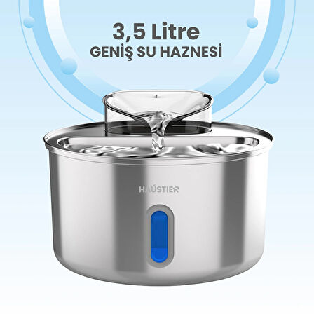 Haustier WF009L-W Pencereli Otomatik Kedi Su Sebili,Kedi Su Çeşmesi, Su Pınarı 3.5Lt Geniş Hazne,Ultra Sessiz, Çok Katmanlı Filtrasyon, Metal Tasarım