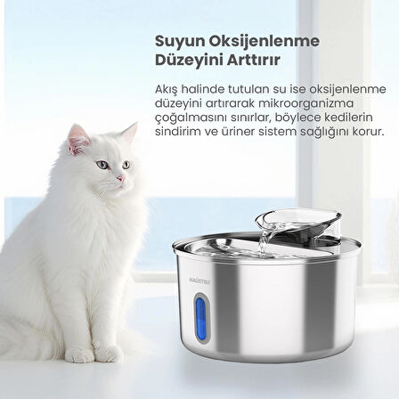Haustier WF009L-W Pencereli Otomatik Kedi Su Sebili,Kedi Su Çeşmesi, Su Pınarı 3.5Lt Geniş Hazne,Ultra Sessiz, Çok Katmanlı Filtrasyon, Metal Tasarım