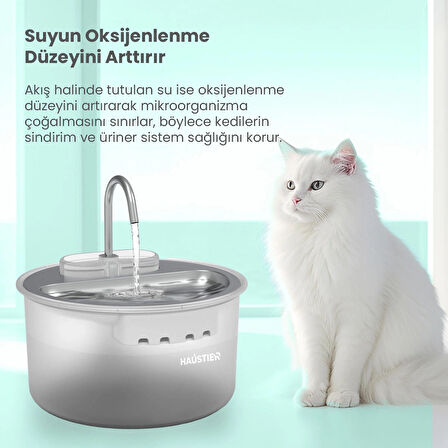 Haustier WF009LS Otomatik Kedi Su Sebili,Kedi Su Çeşmesi, Su Pınarı 3.5Lt Geniş Hazne, Çelik Tabla, Ultra Sessiz, BPA İçermez (Beyaz, 3.5 lt)