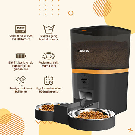 Haustier QQ009-Dual FHD kamera, Akıllı Otomatik Kedi Mama Kabı Siyah HAUSTİER TÜRKİYE GARANTİLİ