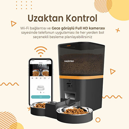 Haustier QQ009-Dual FHD kamera, Akıllı Otomatik Kedi Mama Kabı Siyah HAUSTİER TÜRKİYE GARANTİLİ