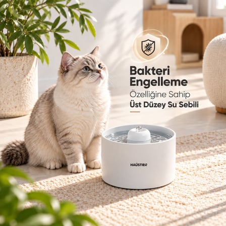 Haustier WF013 Seramik Otomatik Kedi Su Sebili,Su Pınarı, 2Lt Hazne,Çok Katmanlı Filtre,Ultra Sessiz