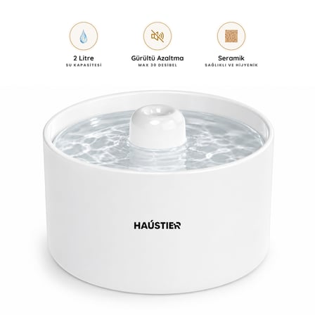 Haustier WF013 Seramik Otomatik Kedi Su Sebili,Su Pınarı, 2Lt Hazne,Çok Katmanlı Filtre,Ultra Sessiz