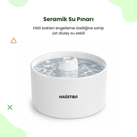 Haustier WF013 Seramik Otomatik Kedi Su Sebili,Su Pınarı, 2Lt Hazne,Çok Katmanlı Filtre,Ultra Sessiz