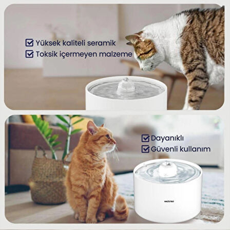 Haustier WF013 Seramik Otomatik Kedi Su Sebili,Su Pınarı, 2Lt Hazne,Çok Katmanlı Filtre,Ultra Sessiz