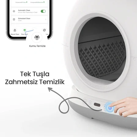 Haustier CB002 Kameralı Akıllı Otomatik Kedi Tuvaleti, APP ile Uzaktan Kontrol, 72lt Hazne, 7lt Çöp haznesi Gri