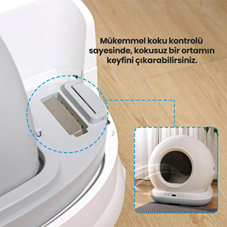 Haustier CB002 Kameralı Akıllı Otomatik Kedi Tuvaleti, APP ile Uzaktan Kontrol, 72lt Hazne, 7lt Çöp haznesi Gri