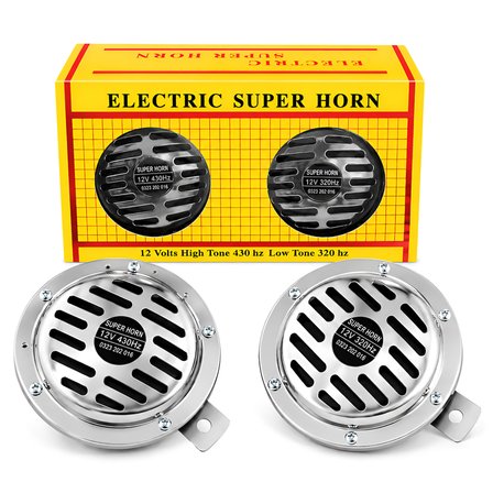 Mega Oto Market Universal 12V Süper Tone Hella Tip Korna Seti 430Hz / 320Hz Çiftli Krom Oto Kornası Güçlü Ses