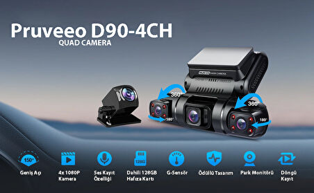 Pruveeo D90-4CH FHD Wi-Fi GPS + 128GB SD Kart
