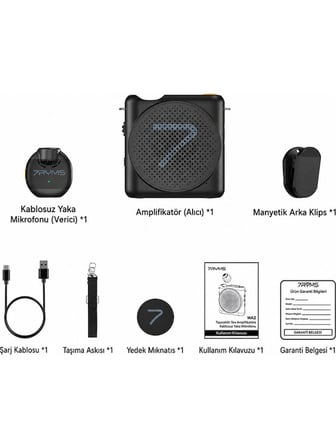 7Ryms Wa2 Kablosuz Yaka Mikrofonlu Taşınabilir Ses Amplifikatörü Siyah