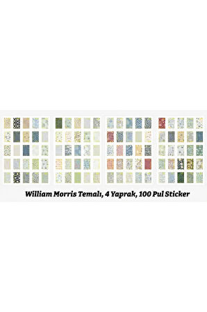 William Morris Temalı 100 Adet Pul Sticker Seti • Bullet Journal (GGK-DQ114)