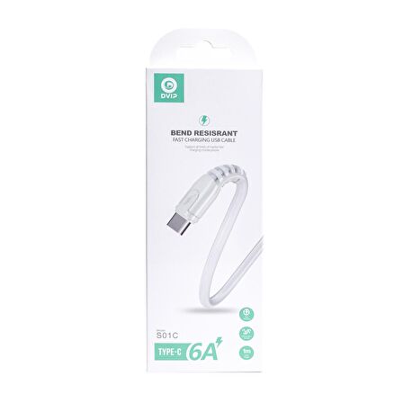 DVIP S01C 6A 67W Fast Charging UsbA to Type-C Data ve Hızlı Şarj Kablosu 1M Beyaz
