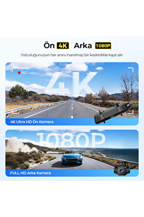 Azdome AR09 4K 2 Kanallı 9.6" Ekran Tam Ayna Dokunmatik Araç Kamerası